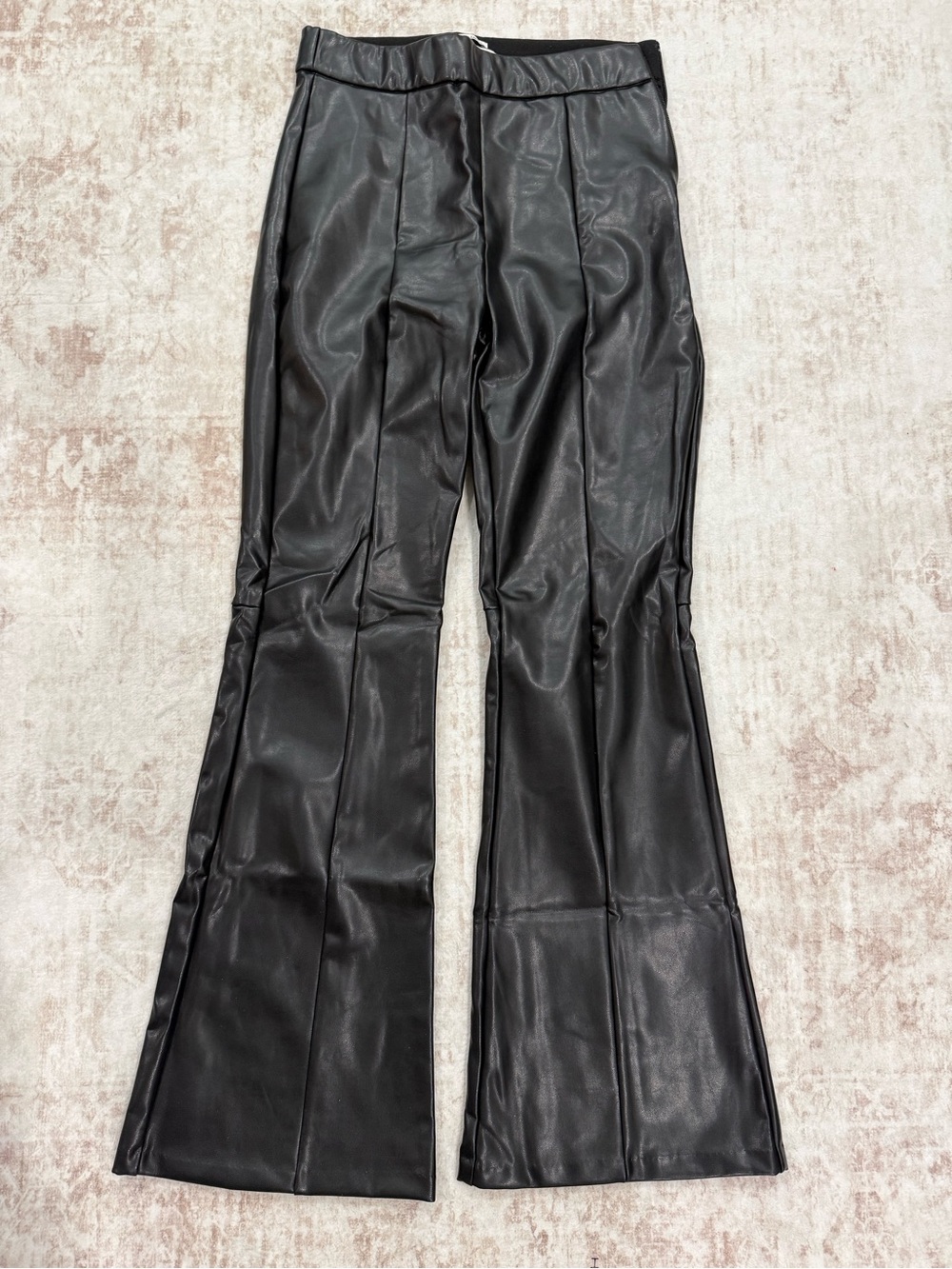 Vegan Leather Flared Pants - Black